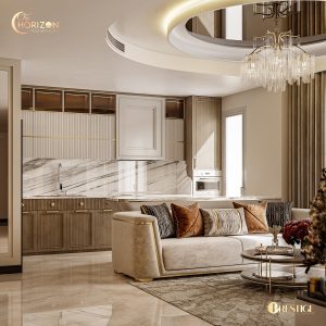 Thiết Kế Nội Thất Căn Hộ Theo Phong Cách Modern Luxury Phòng Khách Bếp