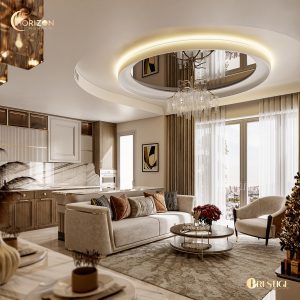 Thiết Kế Nội Thất Căn Hộ Theo Phong Cách Modern Luxury Phòng Khách Bếp