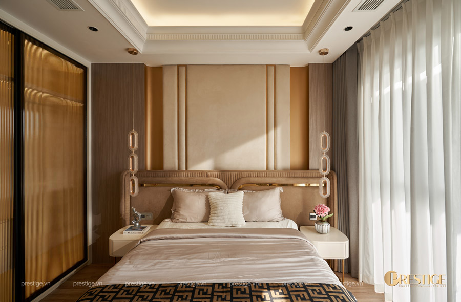 thi công phòng ngủ màu be
