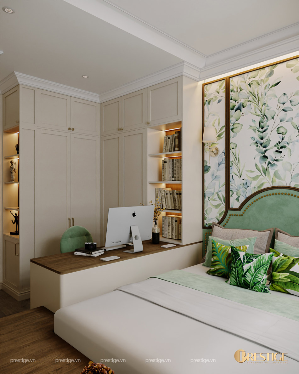 Thiết Kế Phòng Ngủ 1 Giường Liền Bàn Học