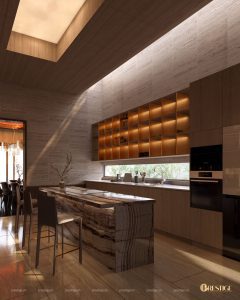 thiết kế nội thất nhà bếp kết hợp giếng trời